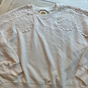 C&C California Women's Cream Lace Detail Sweatshirt Pullover XL